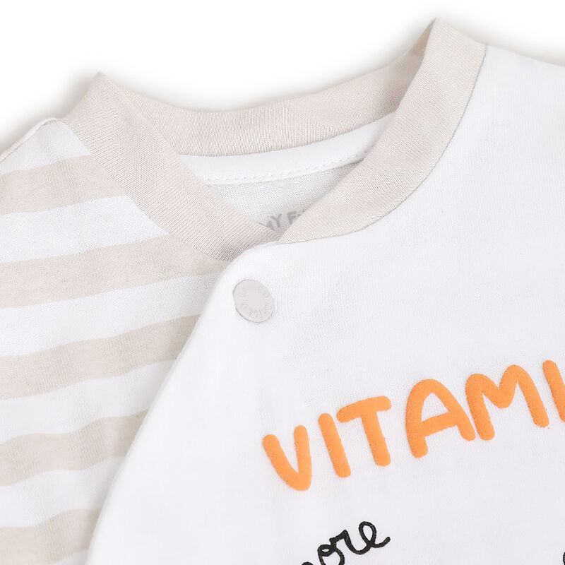 Infants White Printed Front Opening Babysuit image number 2